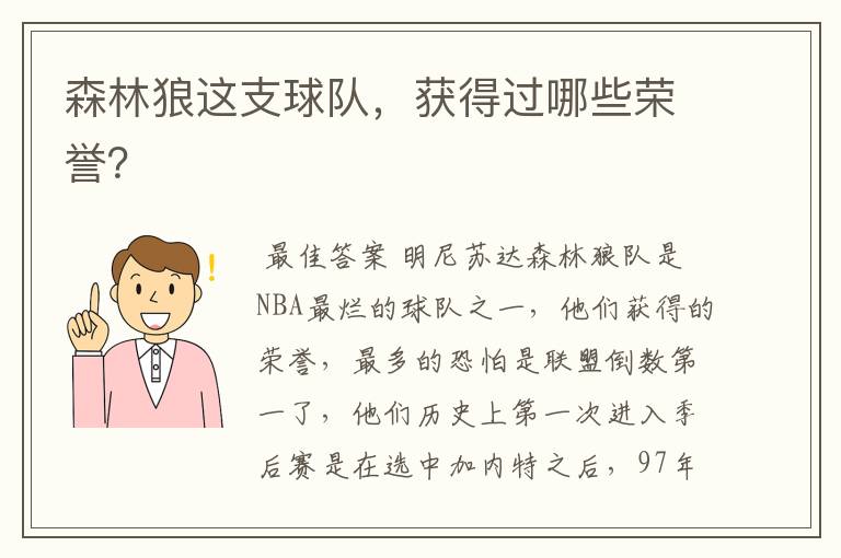 森林狼这支球队，获得过哪些荣誉？