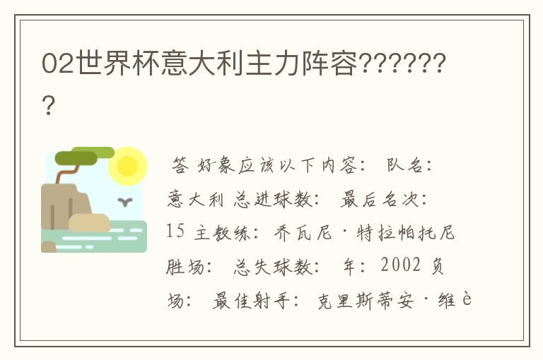 02世界杯意大利主力阵容???????