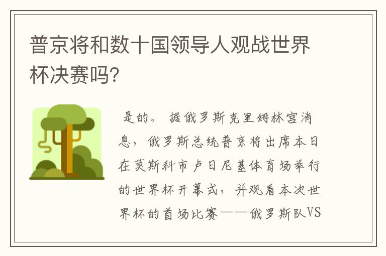 普京将和数十国领导人观战世界杯决赛吗？