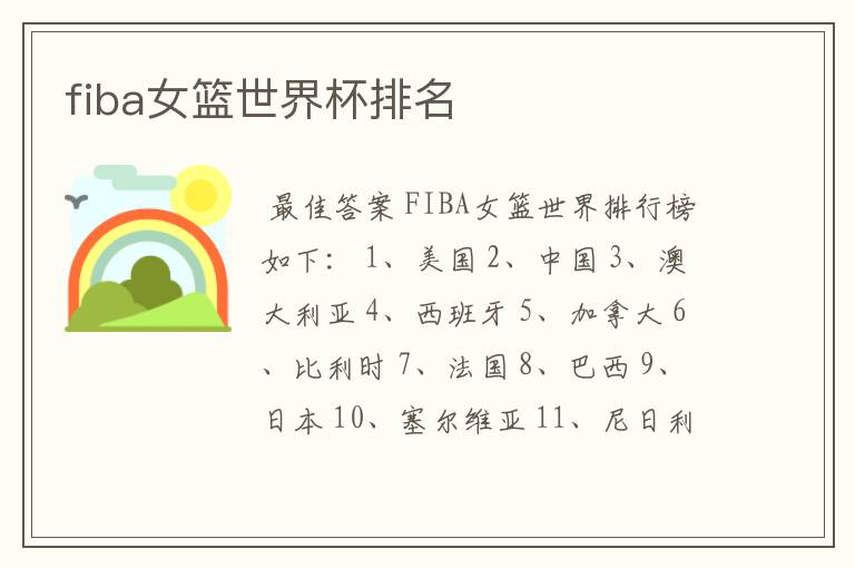 fiba女篮世界杯排名