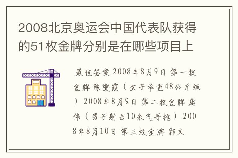 2008北京奥运会中国代表队获得的51枚金牌分别是在哪些项目上获得的?