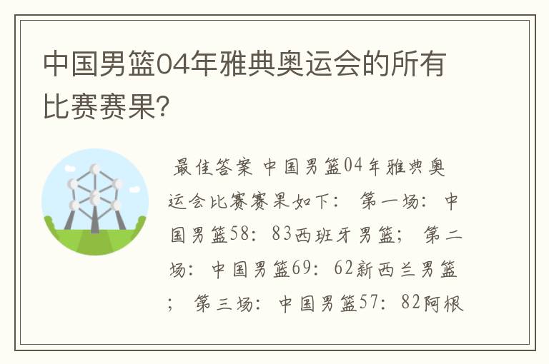 中国男篮04年雅典奥运会的所有比赛赛果？