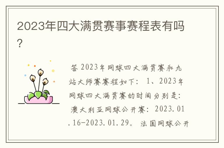 2023年四大满贯赛事赛程表有吗？