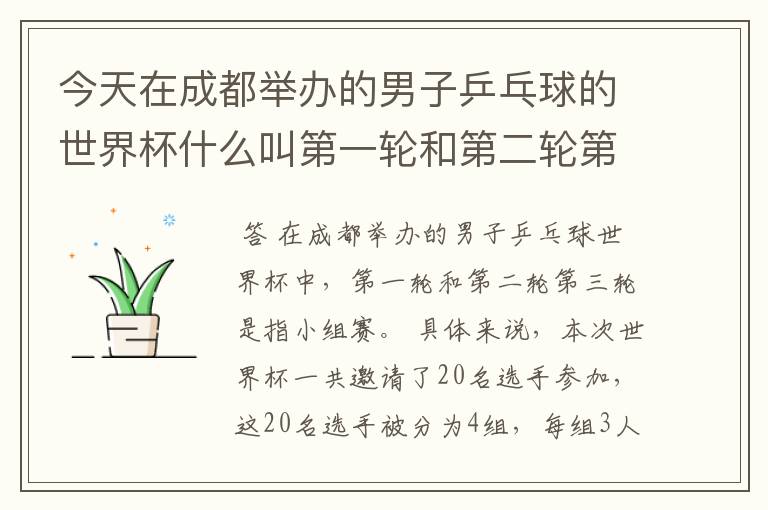 今天在成都举办的男子乒乓球的世界杯什么叫第一轮和第二轮第三轮？