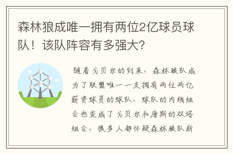 森林狼成唯一拥有两位2亿球员球队！该队阵容有多强大？