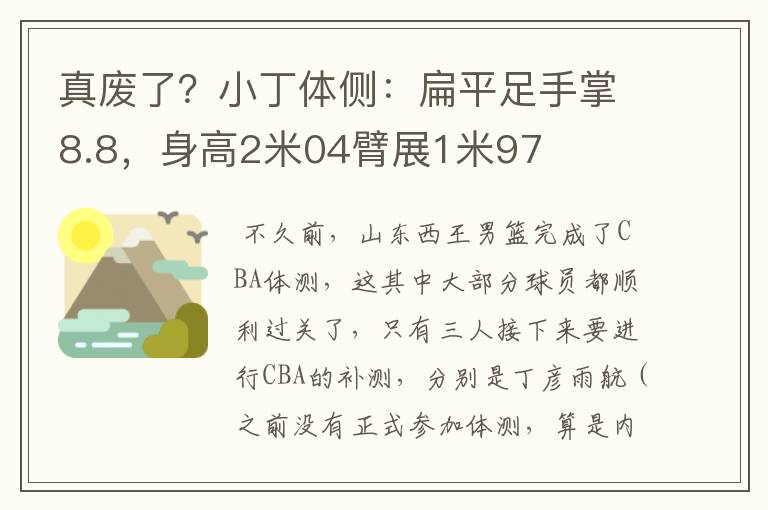 真废了？小丁体侧：扁平足手掌8.8，身高2米04臂展1米97