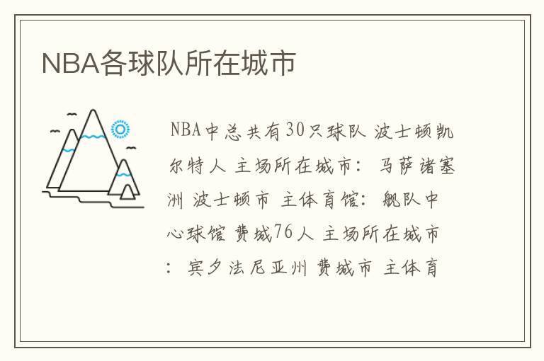 NBA各球队所在城市