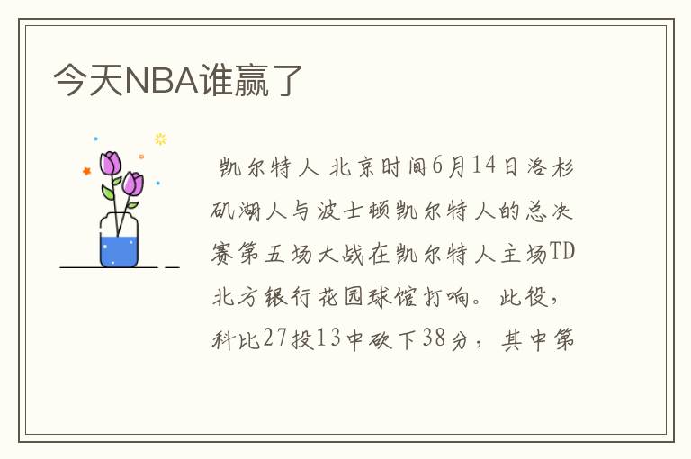 今天NBA谁赢了