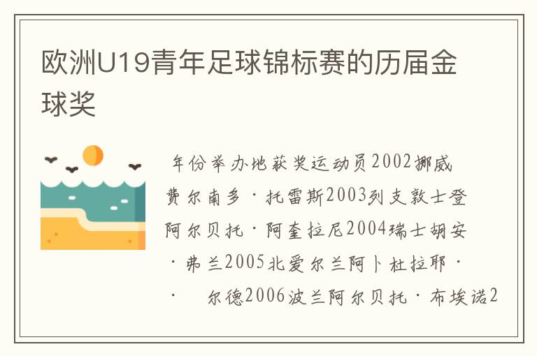 欧洲U19青年足球锦标赛的历届金球奖