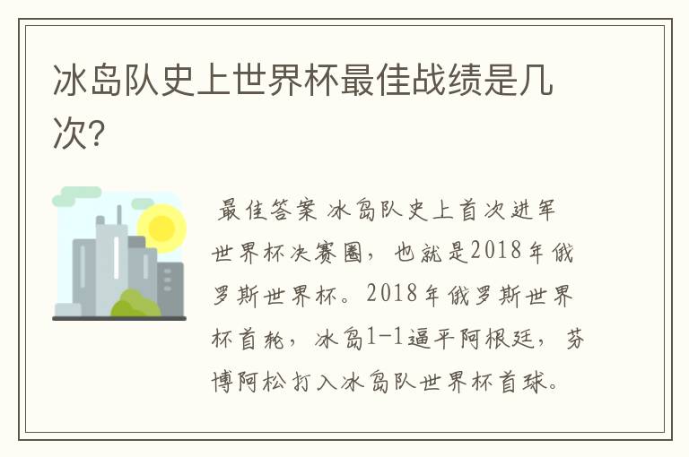 冰岛队史上世界杯最佳战绩是几次？