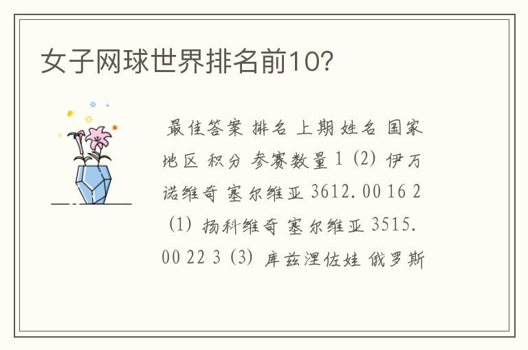 女子网球世界排名前10？