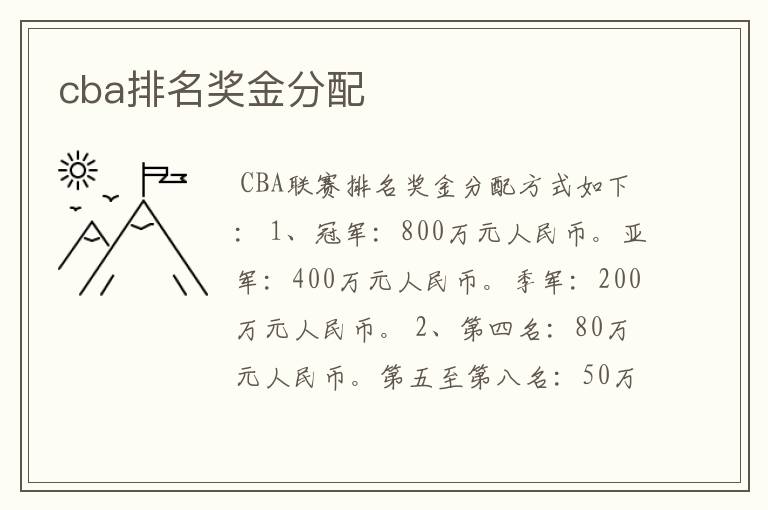 cba排名奖金分配