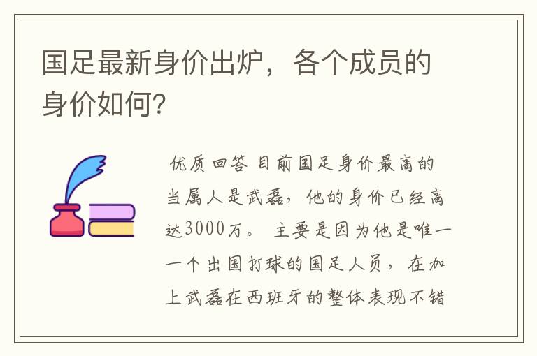 国足最新身价出炉，各个成员的身价如何？