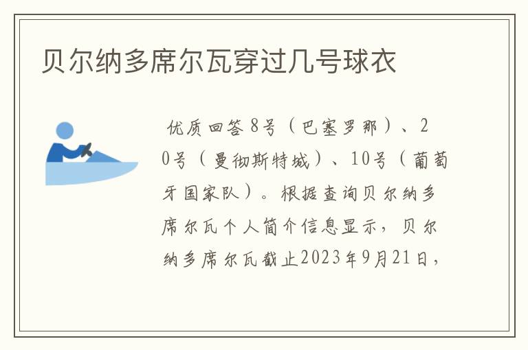 贝尔纳多席尔瓦穿过几号球衣