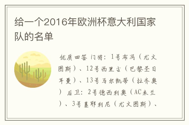 给一个2016年欧洲杯意大利国家队的名单