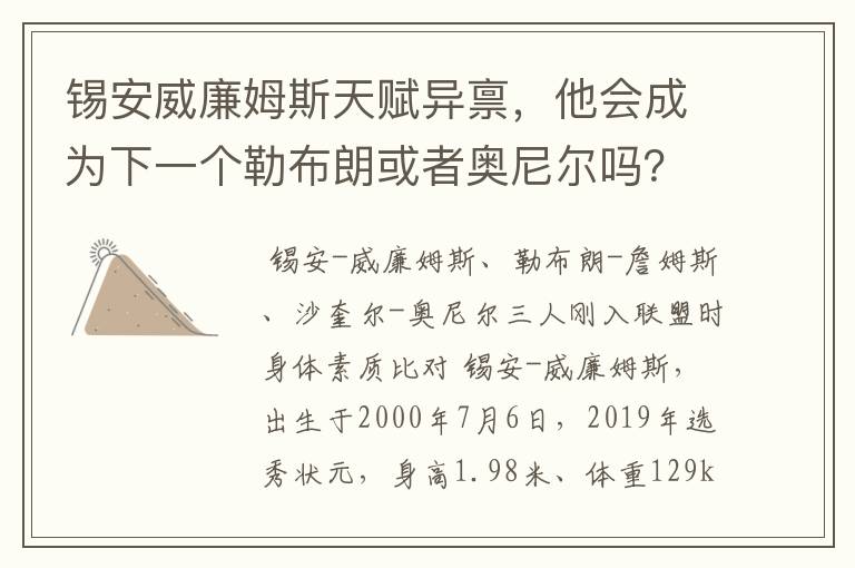 锡安威廉姆斯天赋异禀，他会成为下一个勒布朗或者奥尼尔吗？