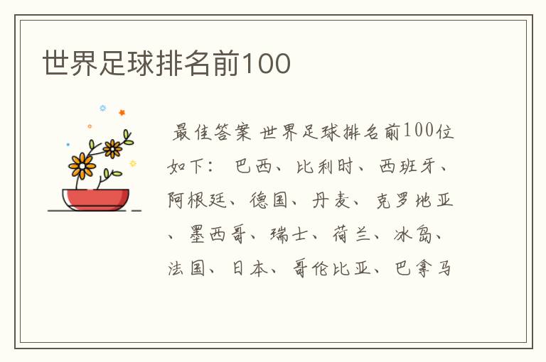 世界足球排名前100