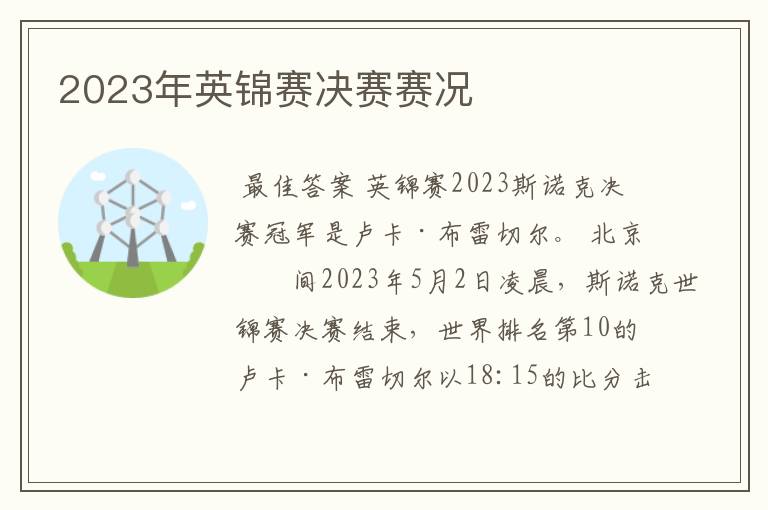 2023年英锦赛决赛赛况