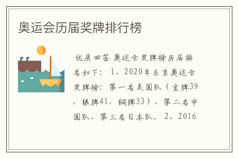 奥运会历届奖牌排行榜