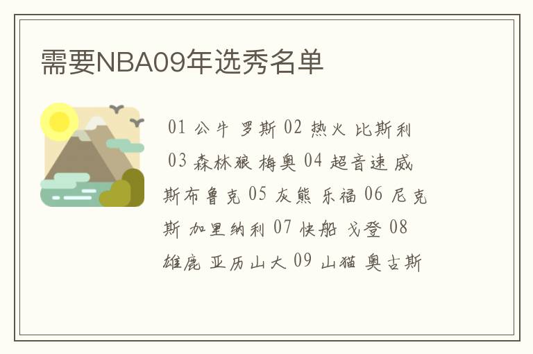 需要NBA09年选秀名单