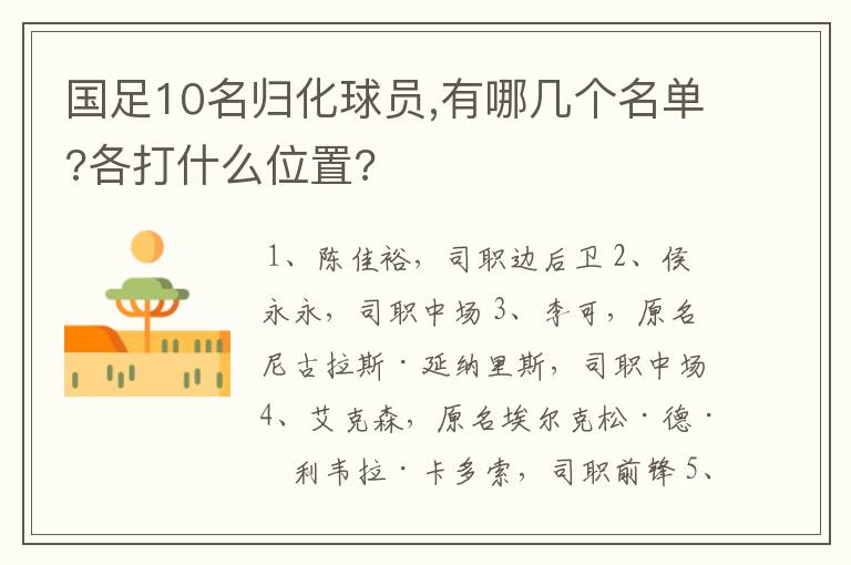 国足10名归化球员,有哪几个名单?各打什么位置?