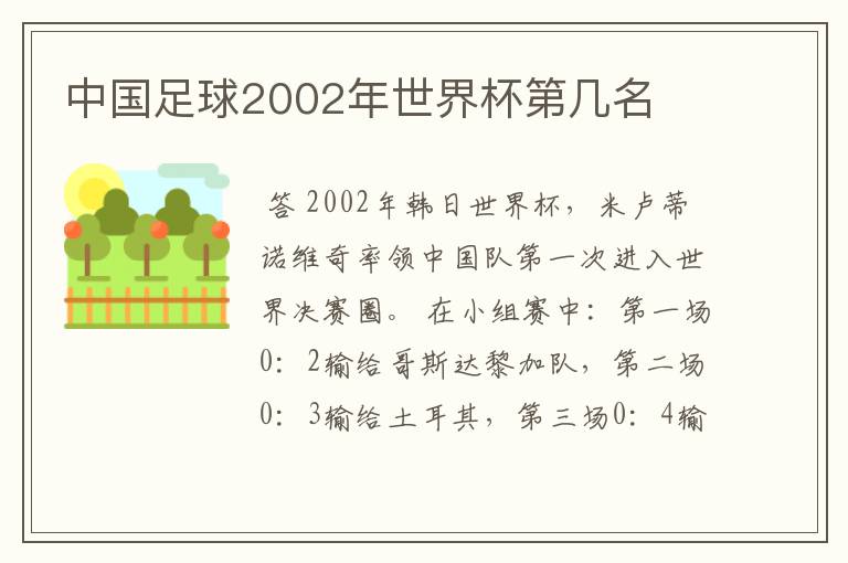 中国足球2002年世界杯第几名