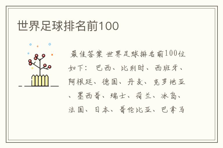 世界足球排名前100