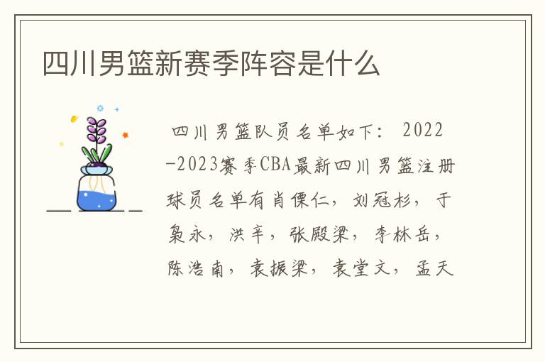 四川男篮新赛季阵容是什么