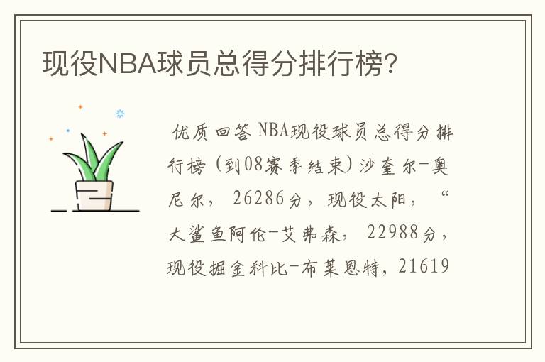 现役NBA球员总得分排行榜?