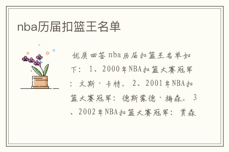 nba历届扣篮王名单