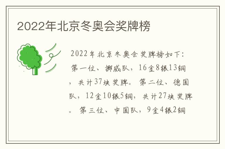 2022年北京冬奥会奖牌榜