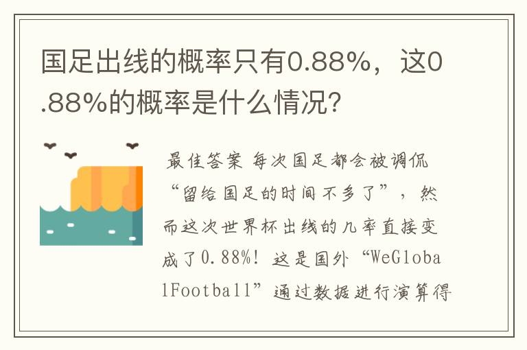 国足出线的概率只有0.88%，这0.88%的概率是什么情况？