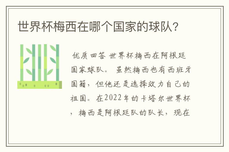 世界杯梅西在哪个国家的球队?