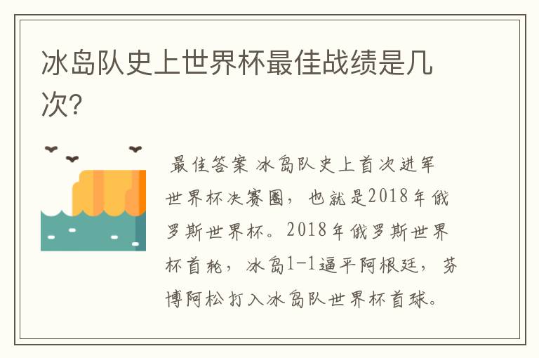 冰岛队史上世界杯最佳战绩是几次？