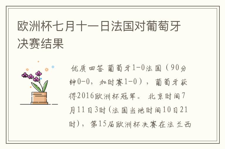 欧洲杯七月十一日法国对葡萄牙决赛结果