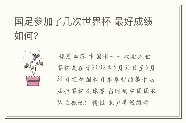 国足参加了几次世界杯 最好成绩如何？