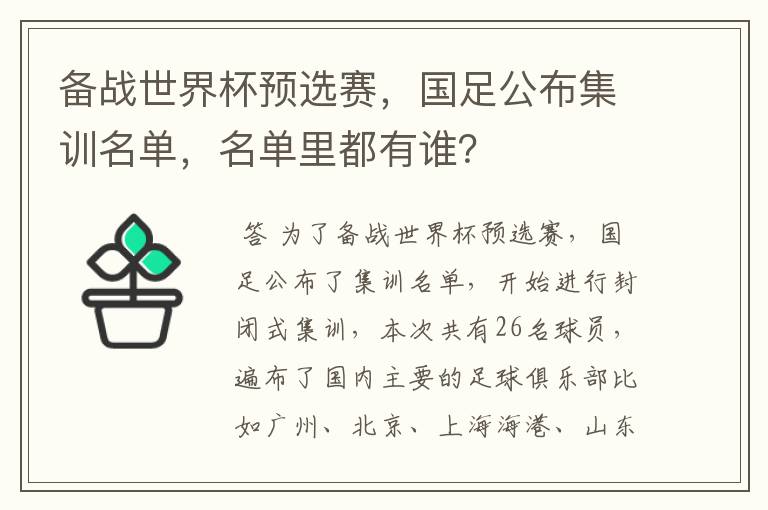 备战世界杯预选赛，国足公布集训名单，名单里都有谁？