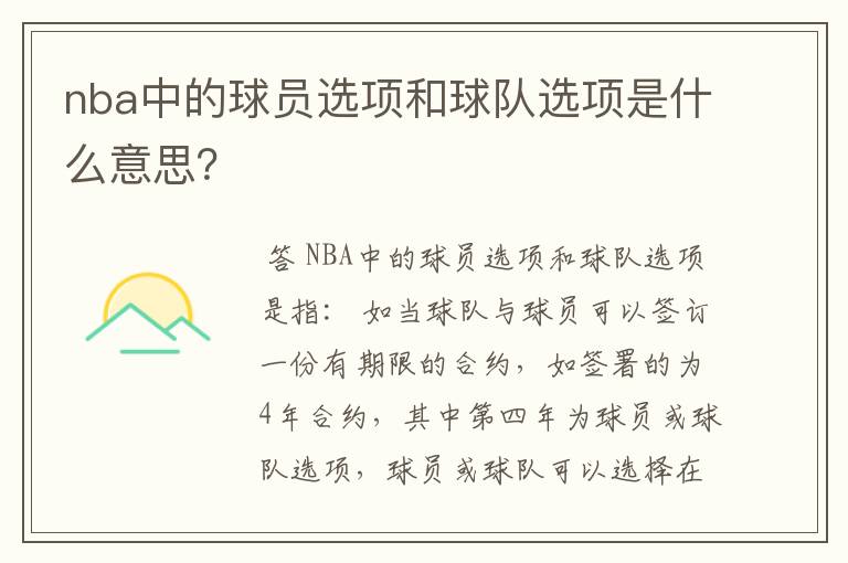 nba中的球员选项和球队选项是什么意思？