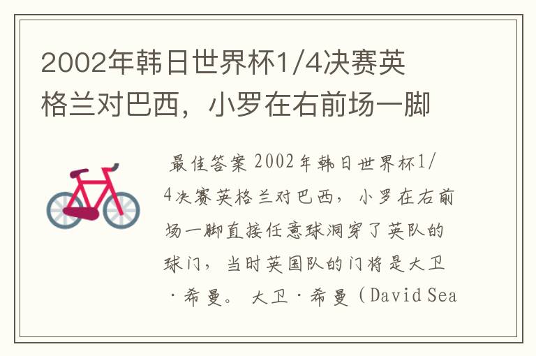 2002年韩日世界杯1/4决赛英格兰对巴西，小罗在右前场一脚直接任意球洞穿了英队的球门，问当时英队的门将是