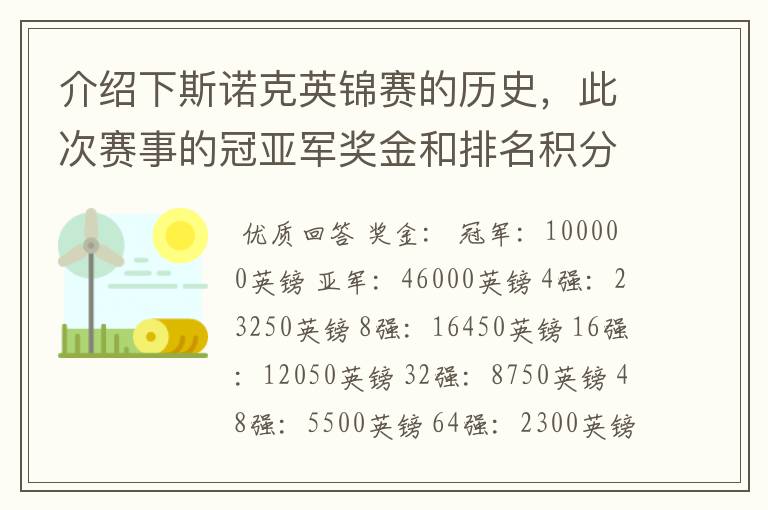 介绍下斯诺克英锦赛的历史，此次赛事的冠亚军奖金和排名积分各是多少？