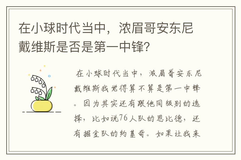 在小球时代当中，浓眉哥安东尼戴维斯是否是第一中锋？