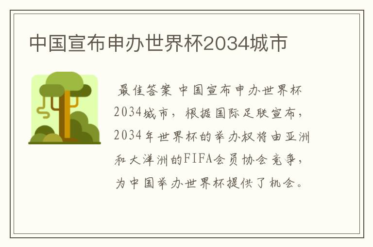 中国宣布申办世界杯2034城市