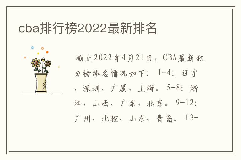 cba排行榜2022最新排名