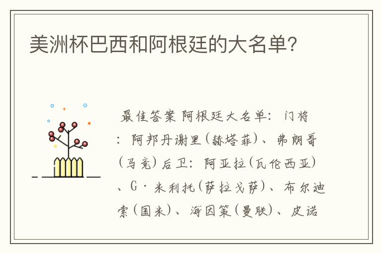 美洲杯巴西和阿根廷的大名单？