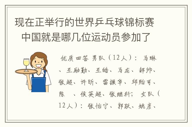 现在正举行的世界乒乓球锦标赛  中国就是哪几位运动员参加了啊？