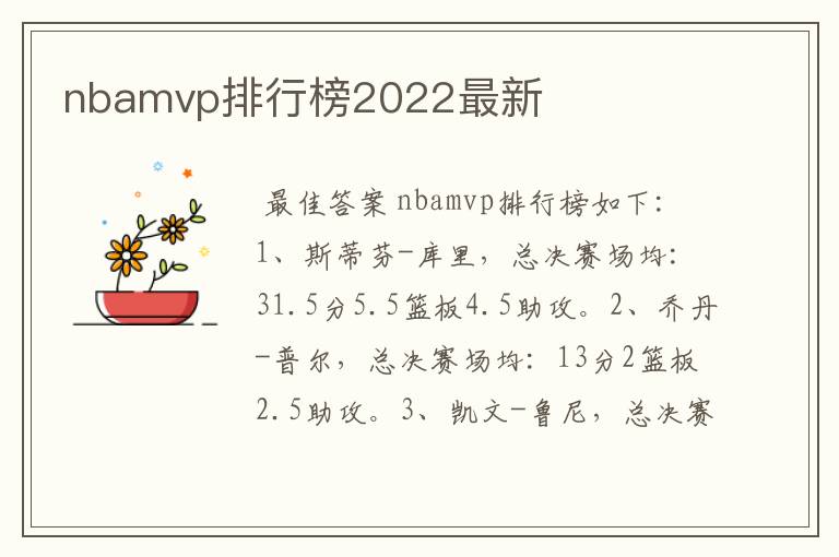 nbamvp排行榜2022最新