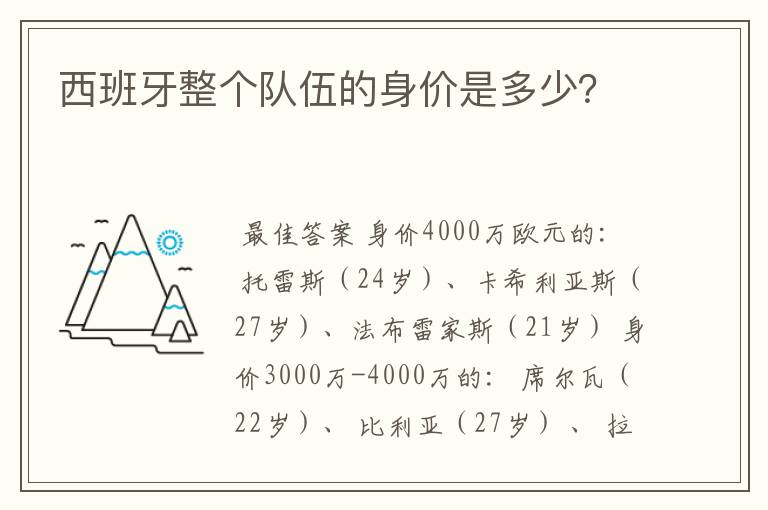 西班牙整个队伍的身价是多少？