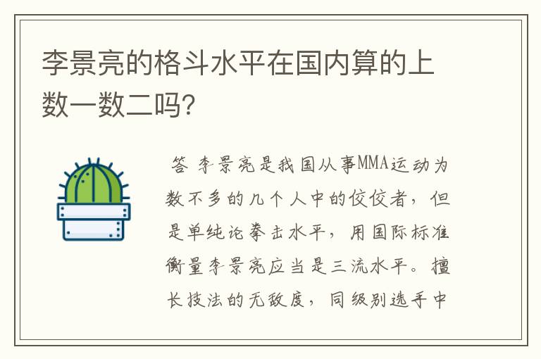 李景亮的格斗水平在国内算的上数一数二吗?
