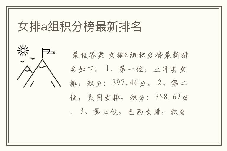 女排a组积分榜最新排名