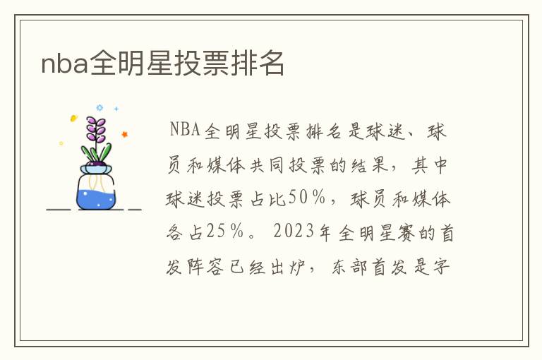 nba全明星投票排名